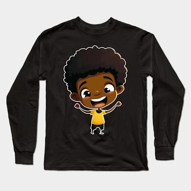 Happy Black Boy Mascot 2D Vector Long Sleeve T-Shirt by Merchweaver